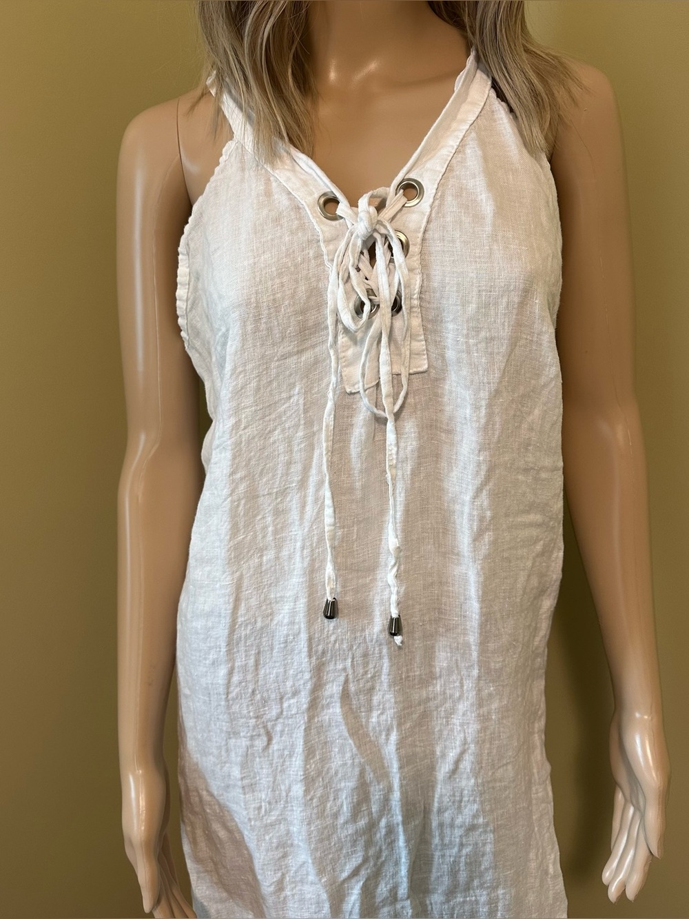 Made in Italy White Linen Lace Up Maxi Dress